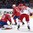 OSTRAVA, CZECH REPUBLIC - MAY 9: Denmark's Morten Madsen #29 creates traffic in front of Norway's Lars Haugen #30 as Team Denmark scores their second goal of the game during preliminary round action at the 2015 IIHF Ice Hockey World Championship. (Photo by Richard Wolowicz/HHOF-IIHF Images)

